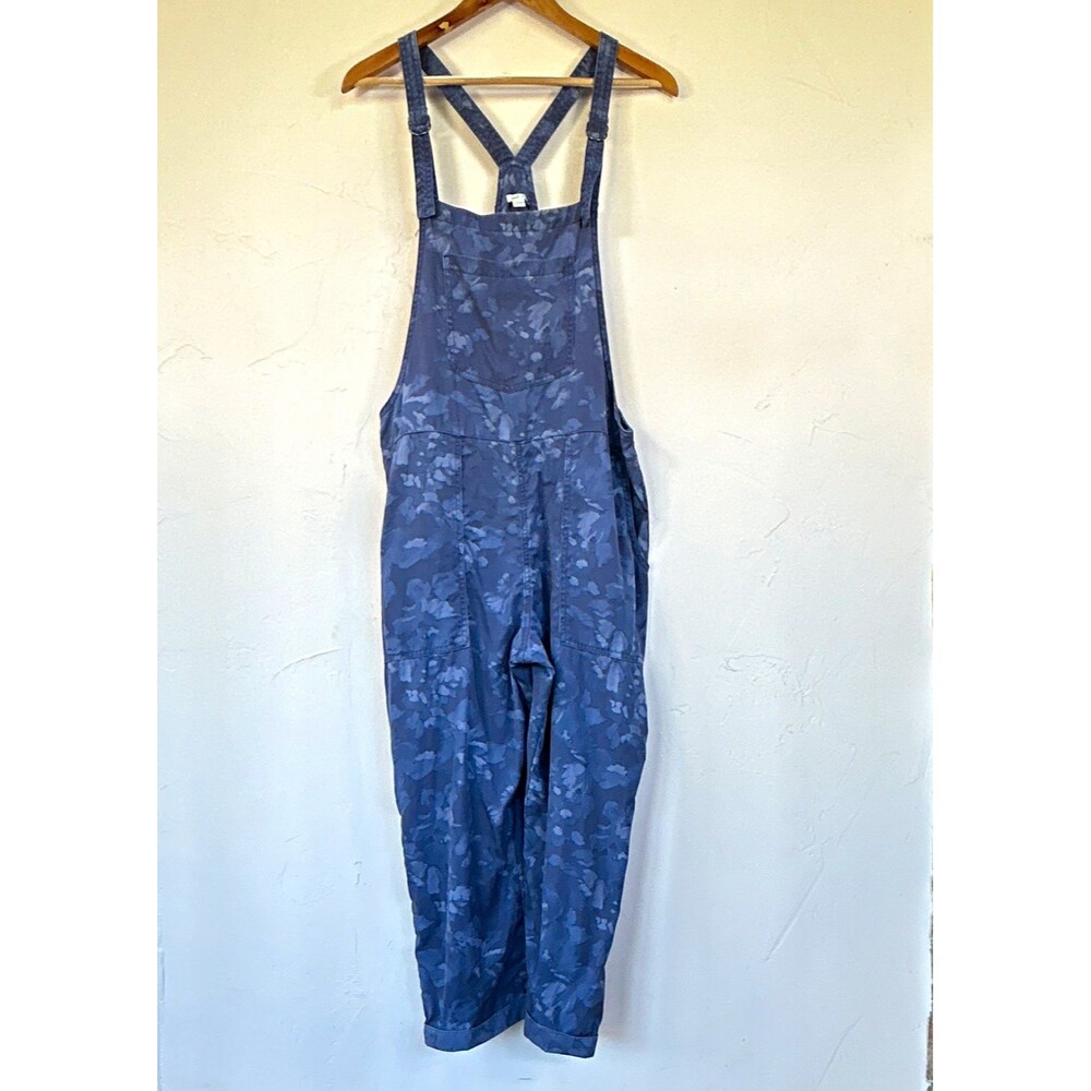 Aerie Lyocell Denim Overall Jumpsuit Blue Floral Pockets Sleeveless Size L